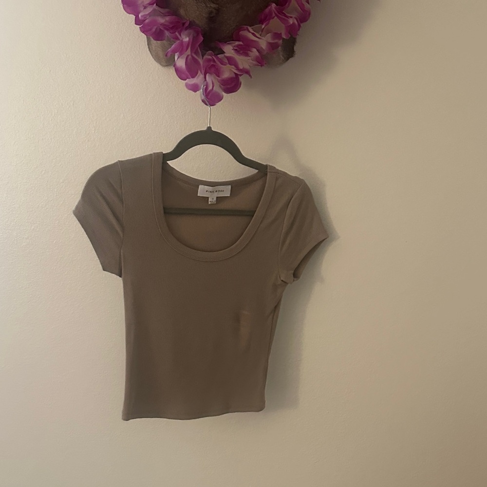 Pink Rose Brown Short Sleeve Tee